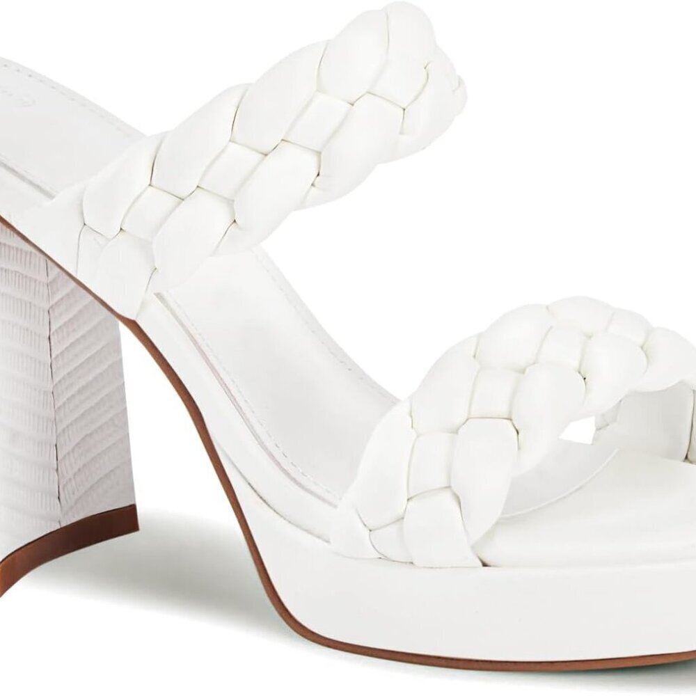 Womens Faux Leather Platform Sandals 3.4in Block Heels Slip-On Summer Shoes